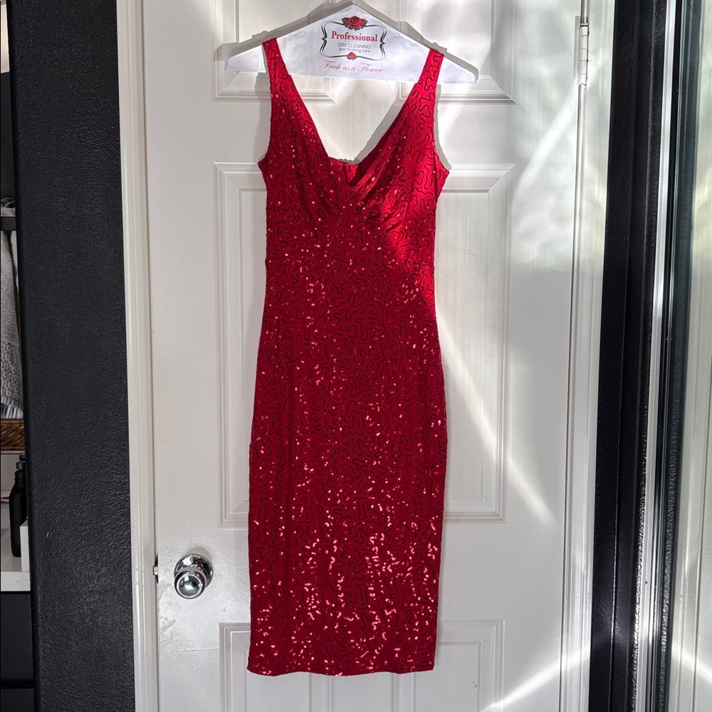 Rockabilly pinup Hollywood glam Tatyana Vibrant Red Sequin Dress